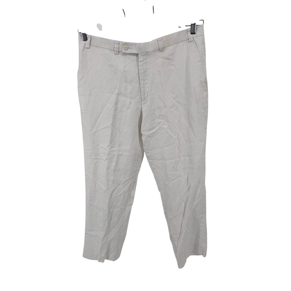 Calvin Klein Mens Linen Blend Casual Pants 36x29 Off White Flat Front Beach Vac